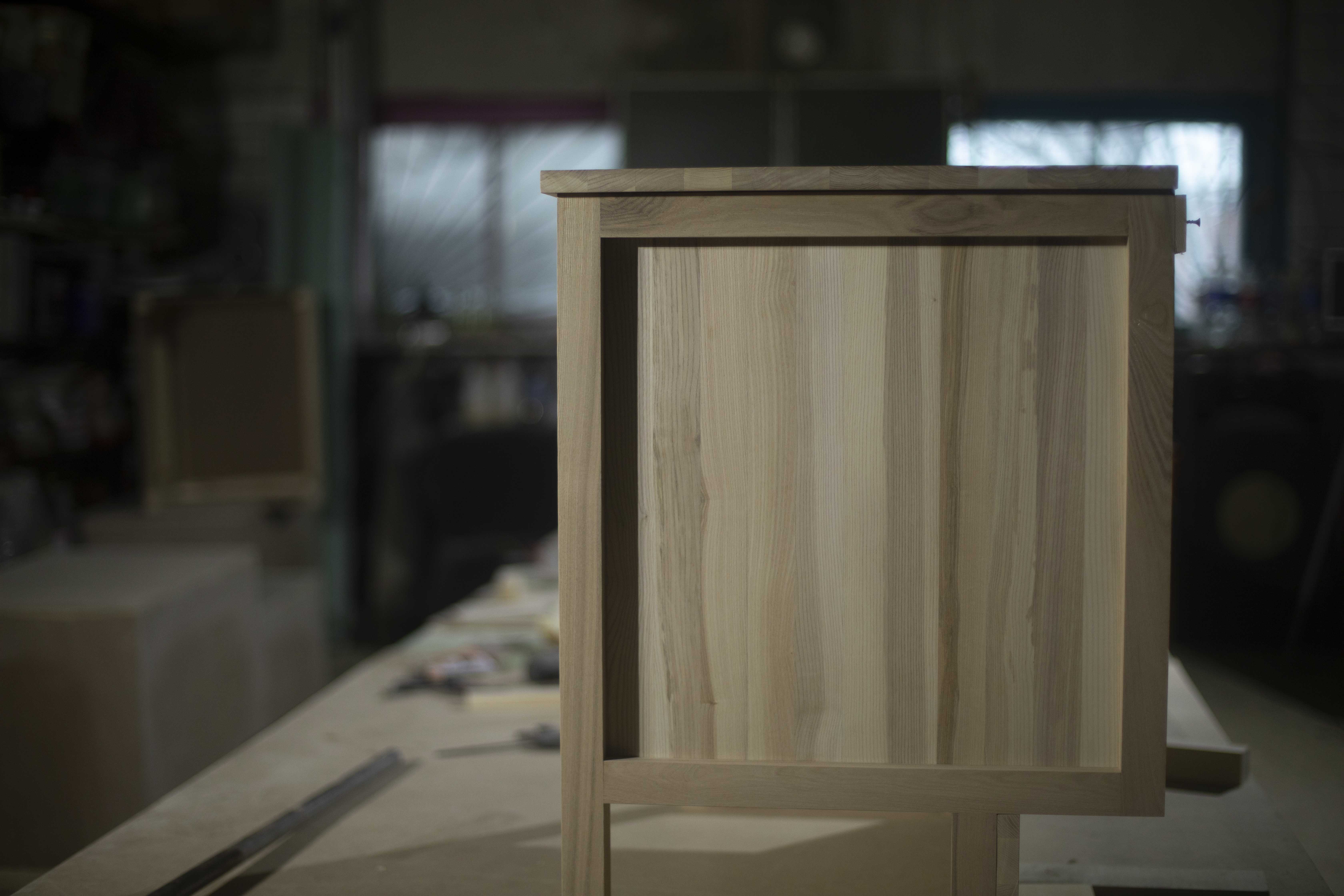Furniture made of wood in carpentry workshop Table of boards Production details
