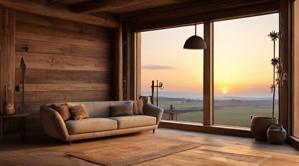 rustic interior on the background of dawn